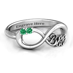 BFF Friendship Infinity Ring with 2 - 7 Stones in 925 Sterling Silver with Emerald, Cubic Zirconia, Amethyst, Peridot, and Garnet