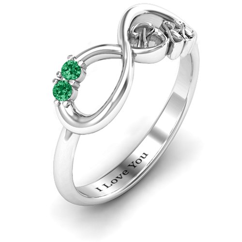 BFF Friendship Infinity Ring with 2 - 7 Stones – Sterling Silver with Emerald