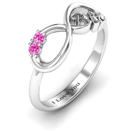 BFF Friendship Infinity Ring with 2 - 7 Stones – Sterling Silver with Pink Tourmaline