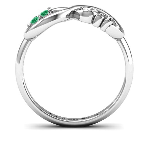 BFF Friendship Infinity Ring with 2 - 7 Stones – Sterling Silver with Emerald