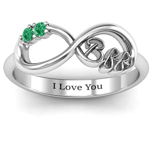 BFF Friendship Infinity Ring with 2 - 7 Stones – Sterling Silver with Emerald