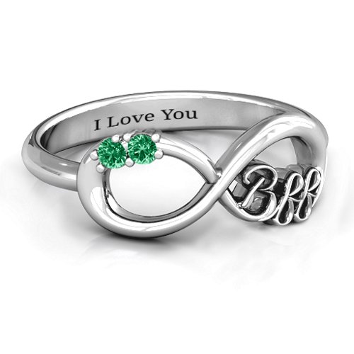 BFF Friendship Infinity Ring with 2 - 7 Stones – Sterling Silver with Emerald