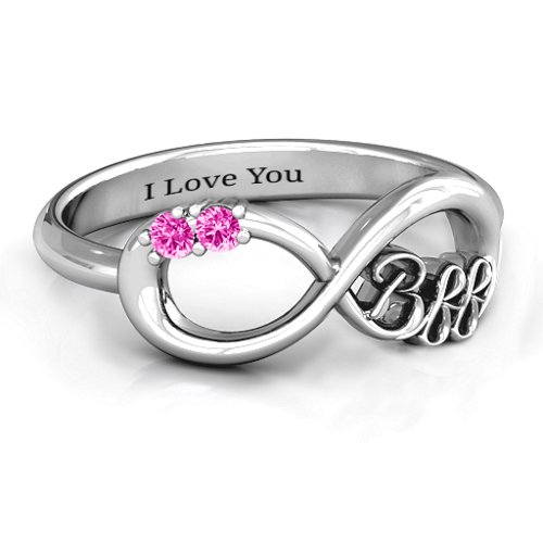 BFF Friendship Infinity Ring with 2 - 7 Stones – Sterling Silver with Pink Tourmaline