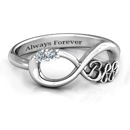 BFF Friendship Infinity Ring with 2 - 7 Stones in 925 Sterling Silver with Diamond, Cubic Zirconia, Amethyst, Peridot, and Garnet
