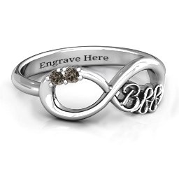 BFF Friendship Infinity Ring with 2 - 7 Stones in 925 Sterling Silver with Smokey Quartz, Cubic Zirconia, Amethyst, Peridot, and Garnet