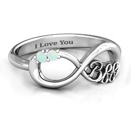 BFF Friendship Infinity Ring with 2 - 7 Stones in 925 Sterling Silver with Opal, Cubic Zirconia, Amethyst, Peridot, and Garnet