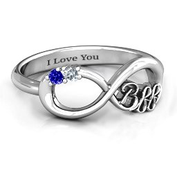 BFF Friendship Infinity Ring with 2 - 7 Stones in 925 Sterling Silver with Cubic Zirconia, Blue Sapphire, Amethyst, Peridot, and Garnet