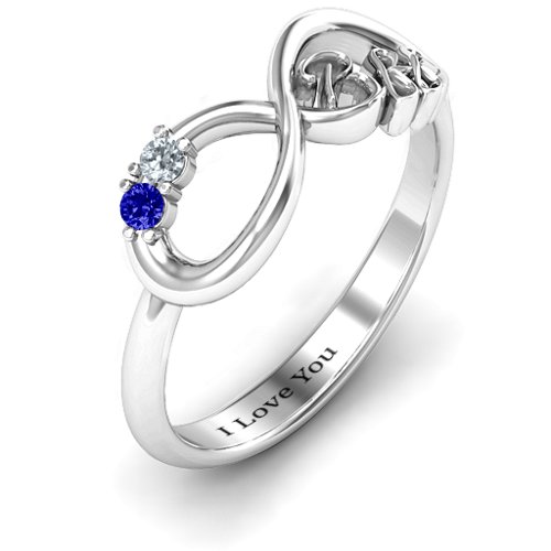 BFF Friendship Infinity Ring with 2 - 7 Stones – Sterling Silver with Cubic Zirconia and Blue Sapphire
