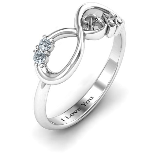 BFF Friendship Infinity Ring with 2 - 7 Stones – Sterling Silver with Diamond