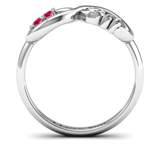 BFF Friendship Infinity Ring with 2 - 7 Stones – Sterling Silver with Ruby