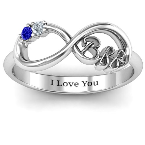 BFF Friendship Infinity Ring with 2 - 7 Stones – Sterling Silver with Cubic Zirconia and Blue Sapphire