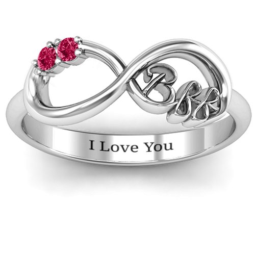 BFF Friendship Infinity Ring with 2 - 7 Stones – Sterling Silver with Ruby