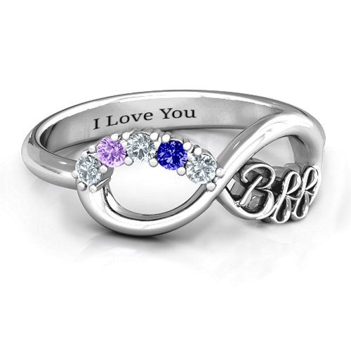 BFF Friendship Infinity Ring with 2 - 7 Stones – Sterling Silver with Cubic Zirconia, Blue Sapphire, and Amethyst