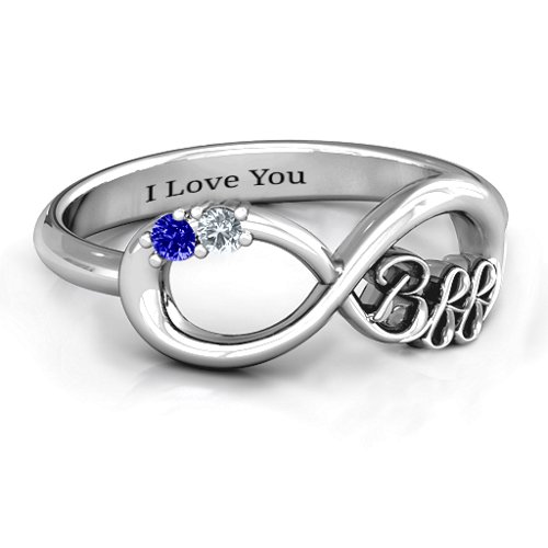 BFF Friendship Infinity Ring with 2 - 7 Stones – Sterling Silver with Cubic Zirconia and Blue Sapphire