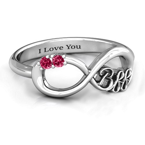 BFF Friendship Infinity Ring with 2 - 7 Stones – Sterling Silver with Ruby