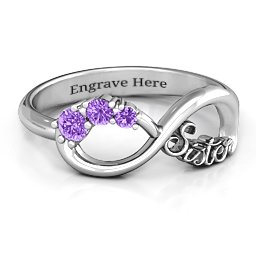 2-4 Stone Sisters Infinity Ring in 925 Sterling Silver with Amethyst and Cubic Zirconia