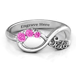 2-4 Stone Sisters Infinity Ring in 925 Sterling Silver with Pink Tourmaline and Cubic Zirconia