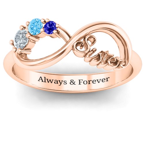 2-4 Stone Sisters Infinity Ring – 10K Rose Gold with Cubic Zirconia, Blue Topaz, and Blue Sapphire
