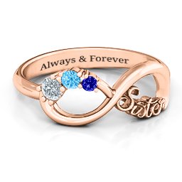 2-4 Stone Sisters Infinity Ring in 10K Solid Rose Gold with Cubic Zirconia, Blue Topaz, and Blue Sapphire