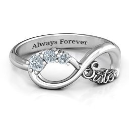 2-4 Stone Sisters Infinity Ring in 925 Sterling Silver with Diamond and Cubic Zirconia