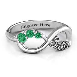 2-4 Stone Sisters Infinity Ring in 925 Sterling Silver with Emerald and Cubic Zirconia