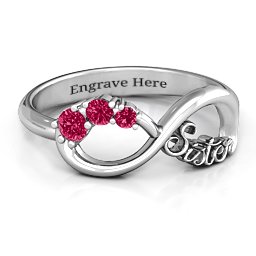 2-4 Stone Sisters Infinity Ring in 925 Sterling Silver with Ruby and Cubic Zirconia
