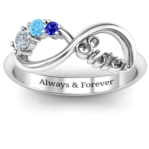 2-4 Stone Sisters Infinity Ring – Sterling Silver with Cubic Zirconia, Blue Topaz, and Blue Sapphire