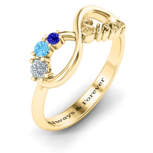 2-4 Stone Sisters Infinity Ring – 10K Yellow Gold with Cubic Zirconia, Blue Topaz, and Blue Sapphire