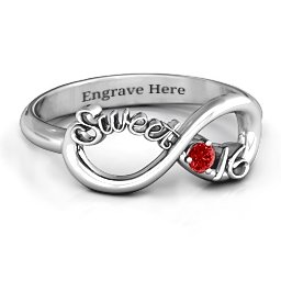 Sweet 16 with Birthstone Infinity Ring in 925 Sterling Silver