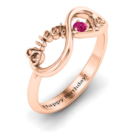 Sweet 16 with Birthstone Infinity Ring – 10K Rose Gold with Ruby