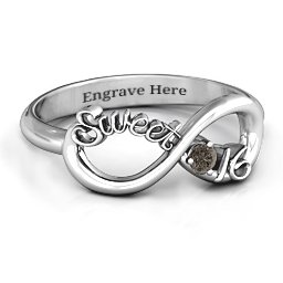 Sweet 16 with Birthstone Infinity Ring in 925 Sterling Silver with Smokey Quartz