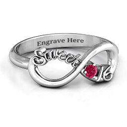 Sweet 16 with Birthstone Infinity Ring in 925 Sterling Silver with Ruby
