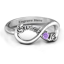 Sweet 16 with Birthstone Infinity Ring in 925 Sterling Silver with Amethyst
