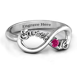 Sweet 16 with Birthstone Infinity Ring in 925 Sterling Silver with Ruby