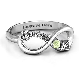 Sweet 16 with Birthstone Infinity Ring in 925 Sterling Silver with Peridot