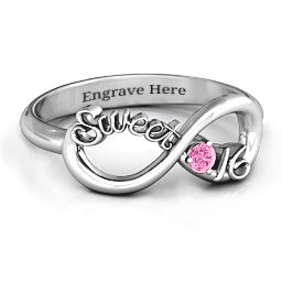 Sweet 16 with Birthstone Infinity Ring in 925 Sterling Silver with Pink Tourmaline