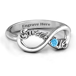 Sweet 16 with Birthstone Infinity Ring in 925 Sterling Silver with Blue Topaz