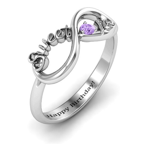 Sweet 16 with Birthstone Infinity Ring – Sterling Silver with Amethyst