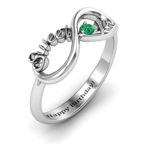 Sweet 16 with Birthstone Infinity Ring – Sterling Silver with Emerald