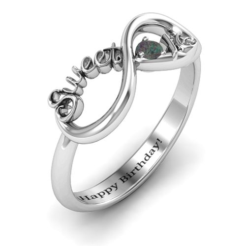 Sweet 16 with Birthstone Infinity Ring – Sterling Silver with Alexandrite