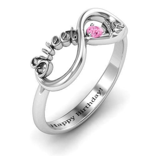 Sweet 16 with Birthstone Infinity Ring – Sterling Silver with Pink Tourmaline