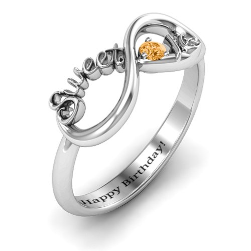Sweet 16 with Birthstone Infinity Ring – Sterling Silver with Citrine