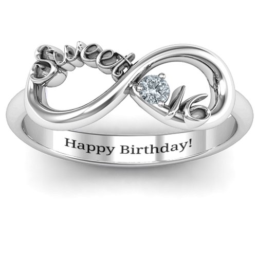 Sweet 16 with Birthstone Infinity Ring – Sterling Silver with Cubic Zirconia