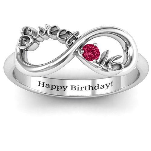 Sweet 16 with Birthstone Infinity Ring – Sterling Silver with Ruby
