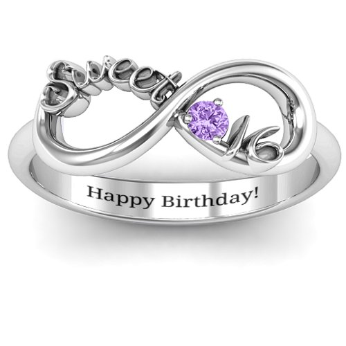 Sweet 16 with Birthstone Infinity Ring – Sterling Silver with Amethyst