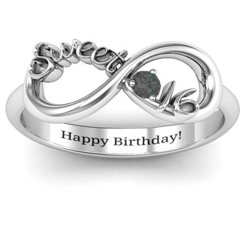 Sweet 16 with Birthstone Infinity Ring – Sterling Silver with Alexandrite