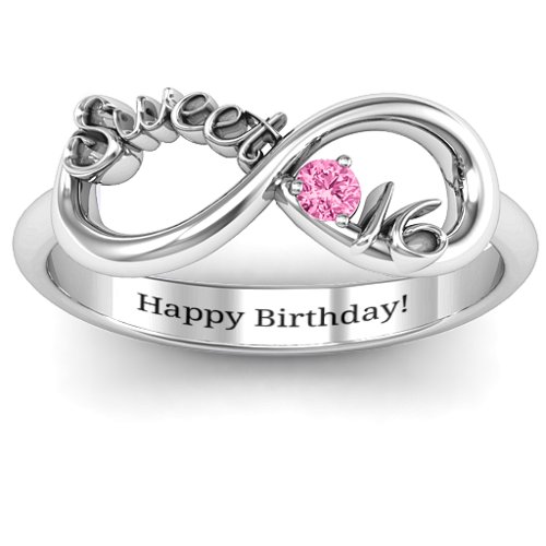 Sweet 16 with Birthstone Infinity Ring – Sterling Silver with Pink Tourmaline