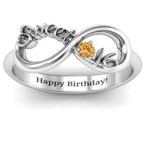 Sweet 16 with Birthstone Infinity Ring – Sterling Silver with Citrine