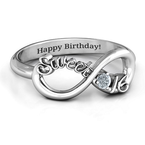 Sweet 16 with Birthstone Infinity Ring – Sterling Silver with Cubic Zirconia