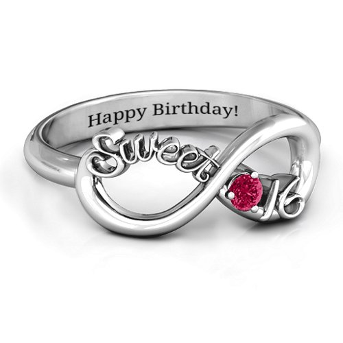 Sweet 16 with Birthstone Infinity Ring – Sterling Silver with Ruby